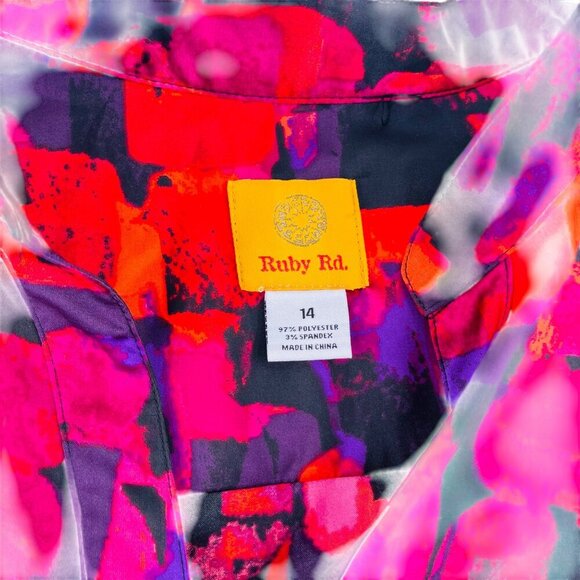 Ruby Rd. Womens Button-Up Top Size 14 Multicolor Abstract Design Polyester/Spand - Picture 2 of 5
